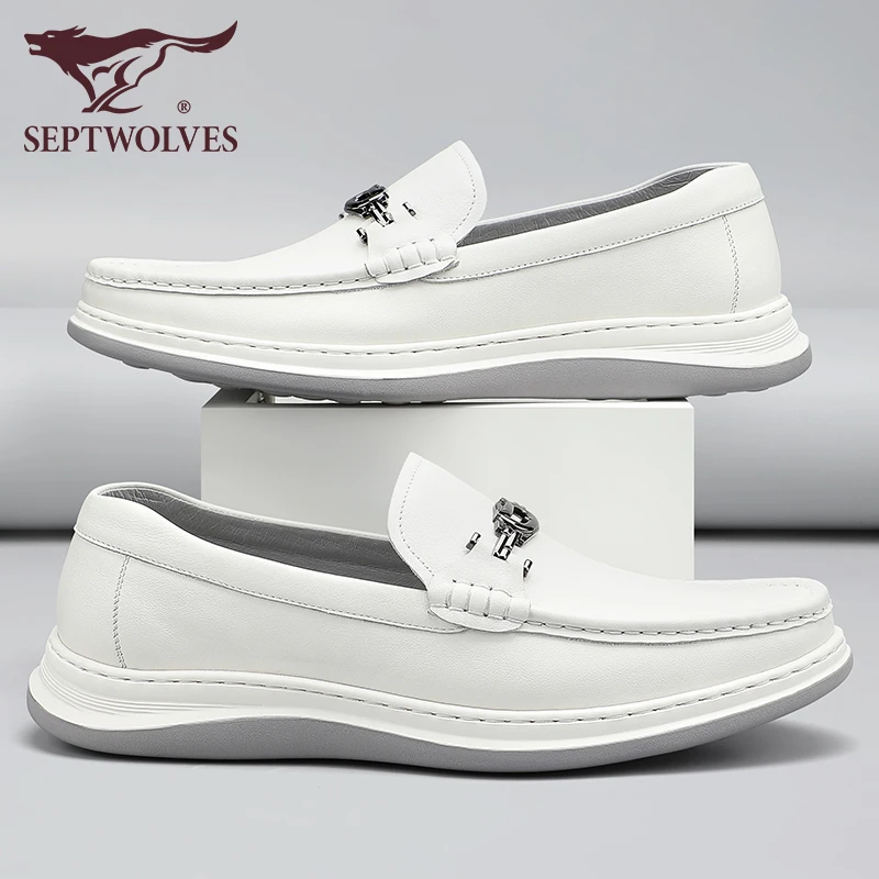 七匹狼男鞋2025秋季新款白色男士办公室百搭豆豆鞋软底通勤商务鞋