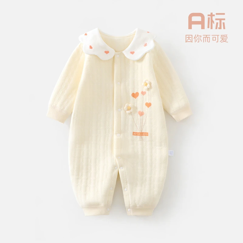 婴儿连体衣新生儿春秋夹棉长袖保暖爬服哈衣宝宝衣服薄棉外出服