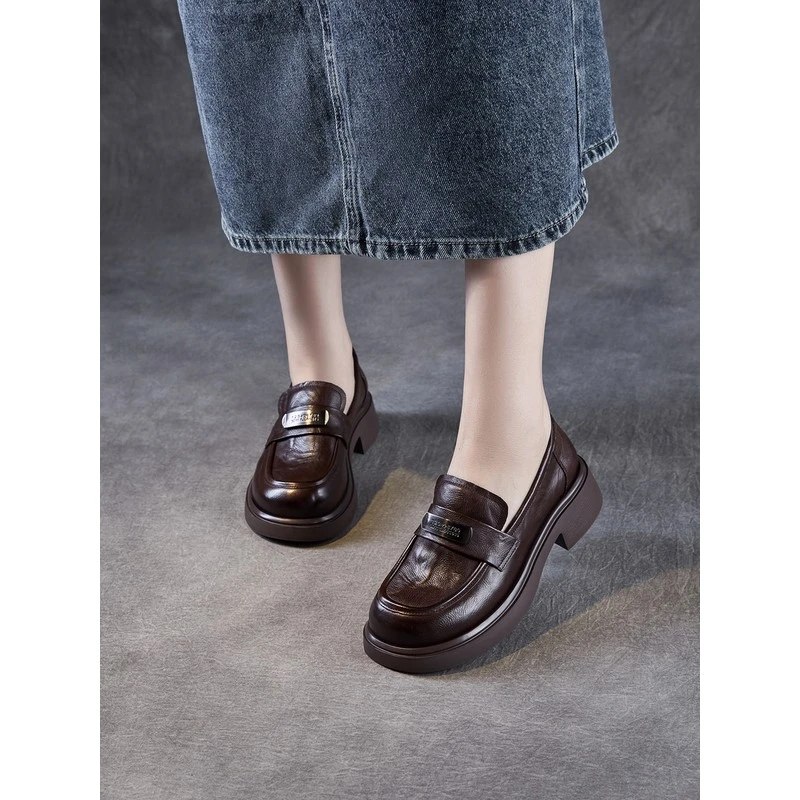 真皮乐福鞋女2025新款春秋复古英伦软底百搭皮鞋休闲鞋一脚蹬单鞋