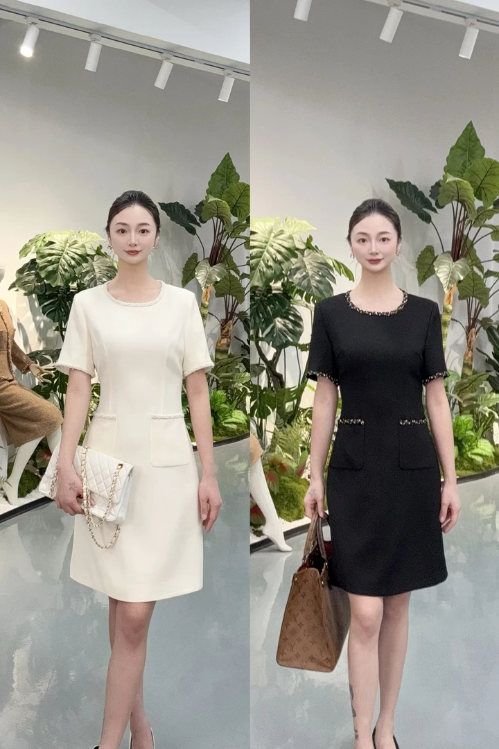 剀剀莉（女神裙圆领）夏季新款醋酸高定精致减龄显瘦显白小香连衣裙