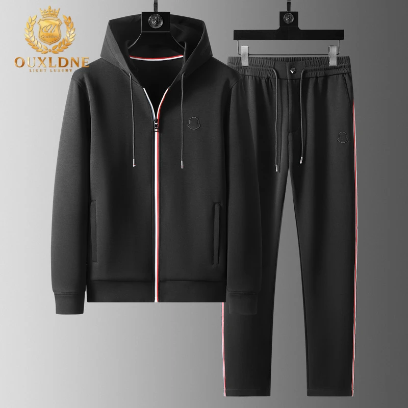 OUXLDNE冬季新款潮流连帽套装男士开衫卫衣外套两件套时尚运动服