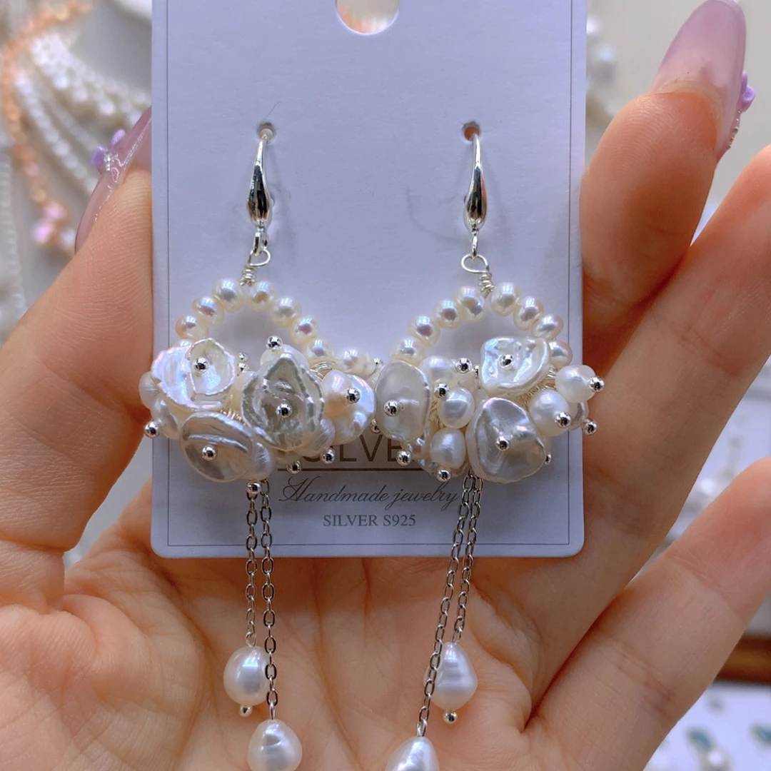 合金耳环淡水珍珠