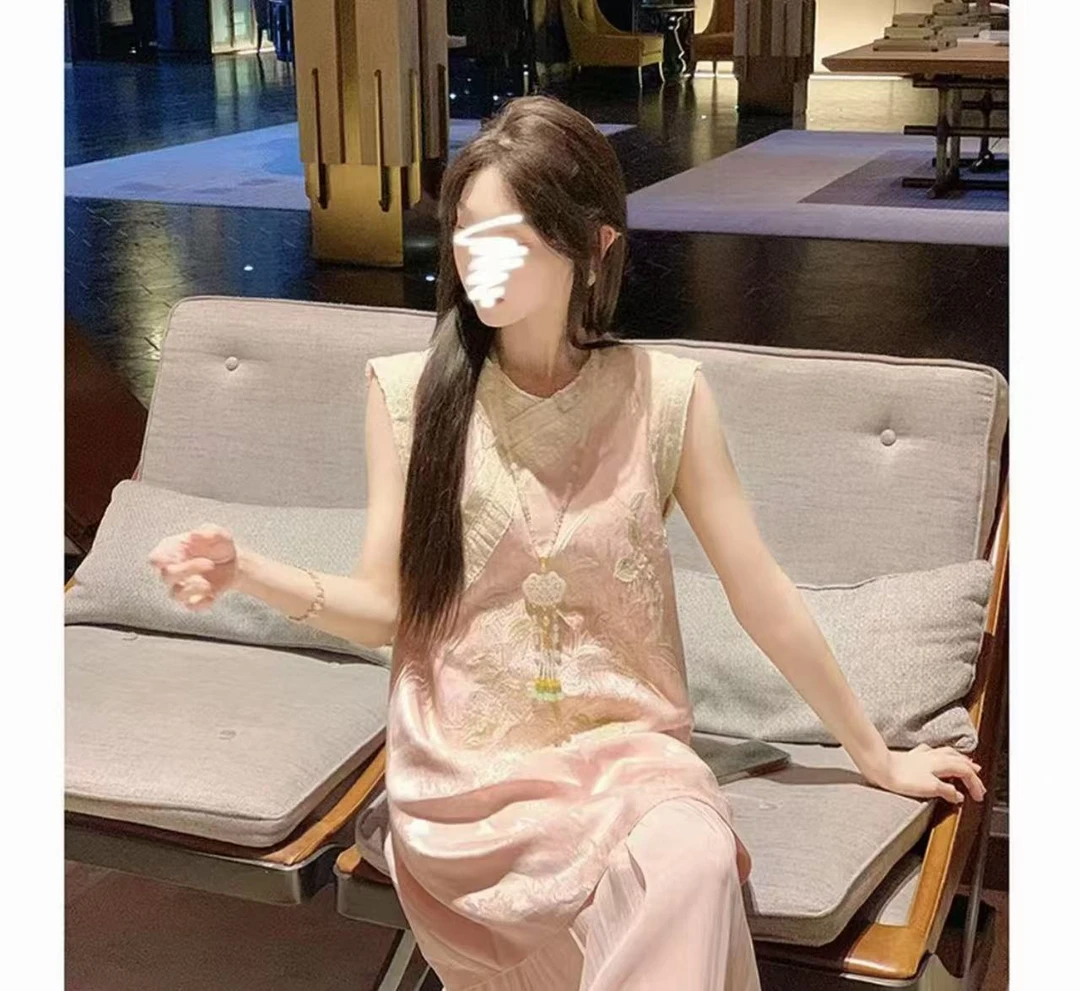 新中式马甲女中长款时尚显瘦连衣裙夏季新款刺绣气质