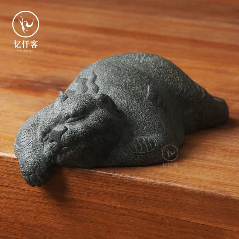 忆仟客天然青石手工创意瑞兽茶宠摆件茶台博古架装饰摆件家居摆设