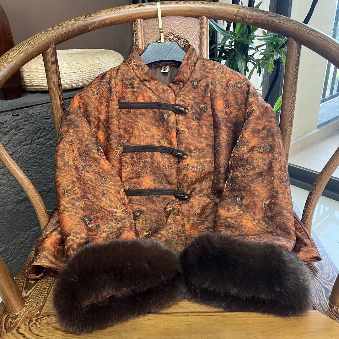 【以安】新中式国风棉服女冬季25冬季小个子短款毛绒拼接90绒外套