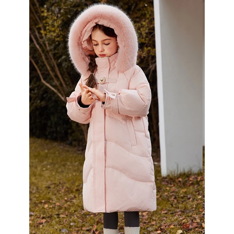 巴拉【商场同款】2025新款儿童羽绒服女童中长款韩版修身白鸭绒洋