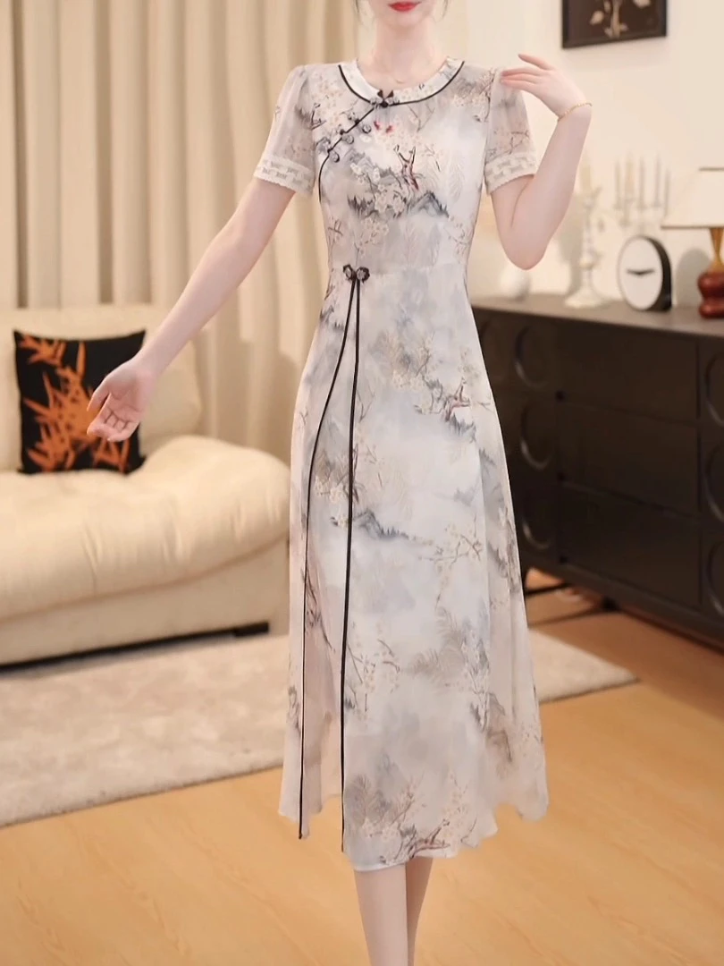 【连衣裙】2025夏季短袖显瘦轻奢时尚气质大码中长款连衣裙DLS0683