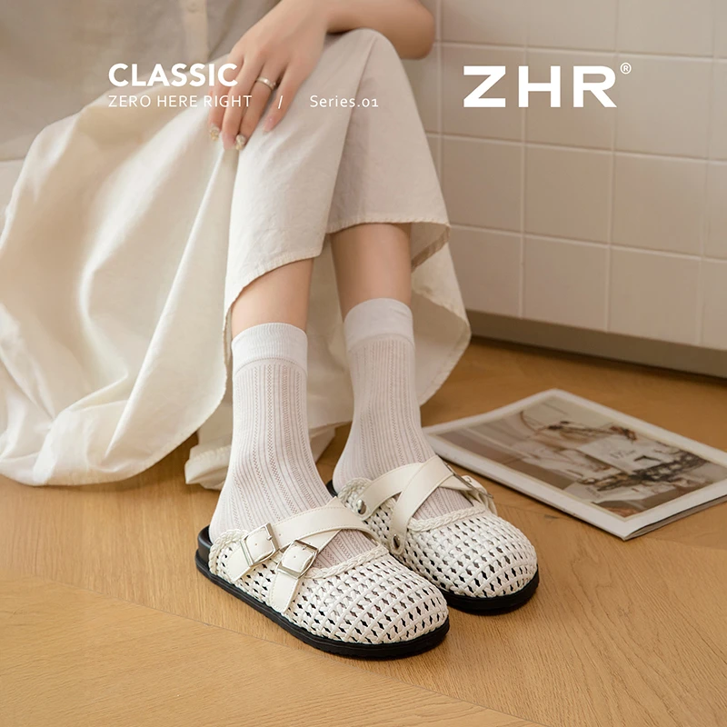 ZHR则则镂空编织平底勃肯新款ins风鞋子女ins潮牌百搭AB150