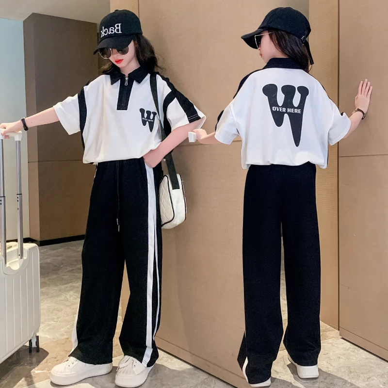 女童夏装短袖休闲套装潮款洋气夏季POLO衫小女孩夏天运动两件套