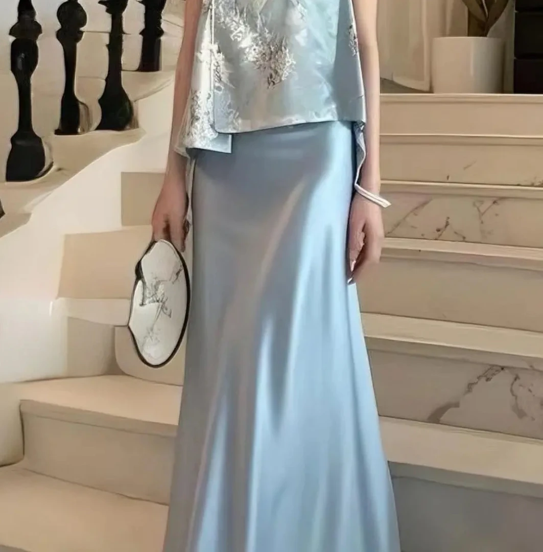 高腰气质轻奢鎏金缎面时尚优雅春夏新款法式小长裙半身裙03