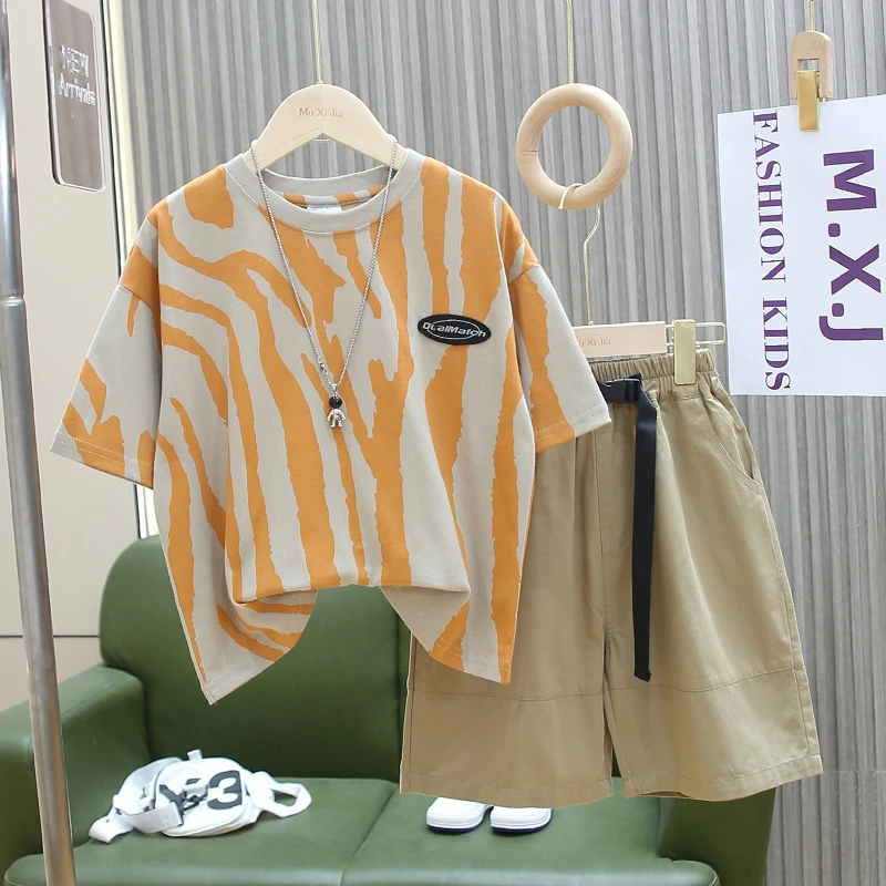 【阿尔卑斯色套装】童装男童夏装套装2025新款儿童薄款短袖两件套潮