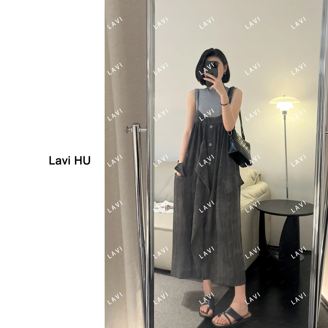 末日商人 时尚无袖设计师不规则做旧百搭吊带裙251156