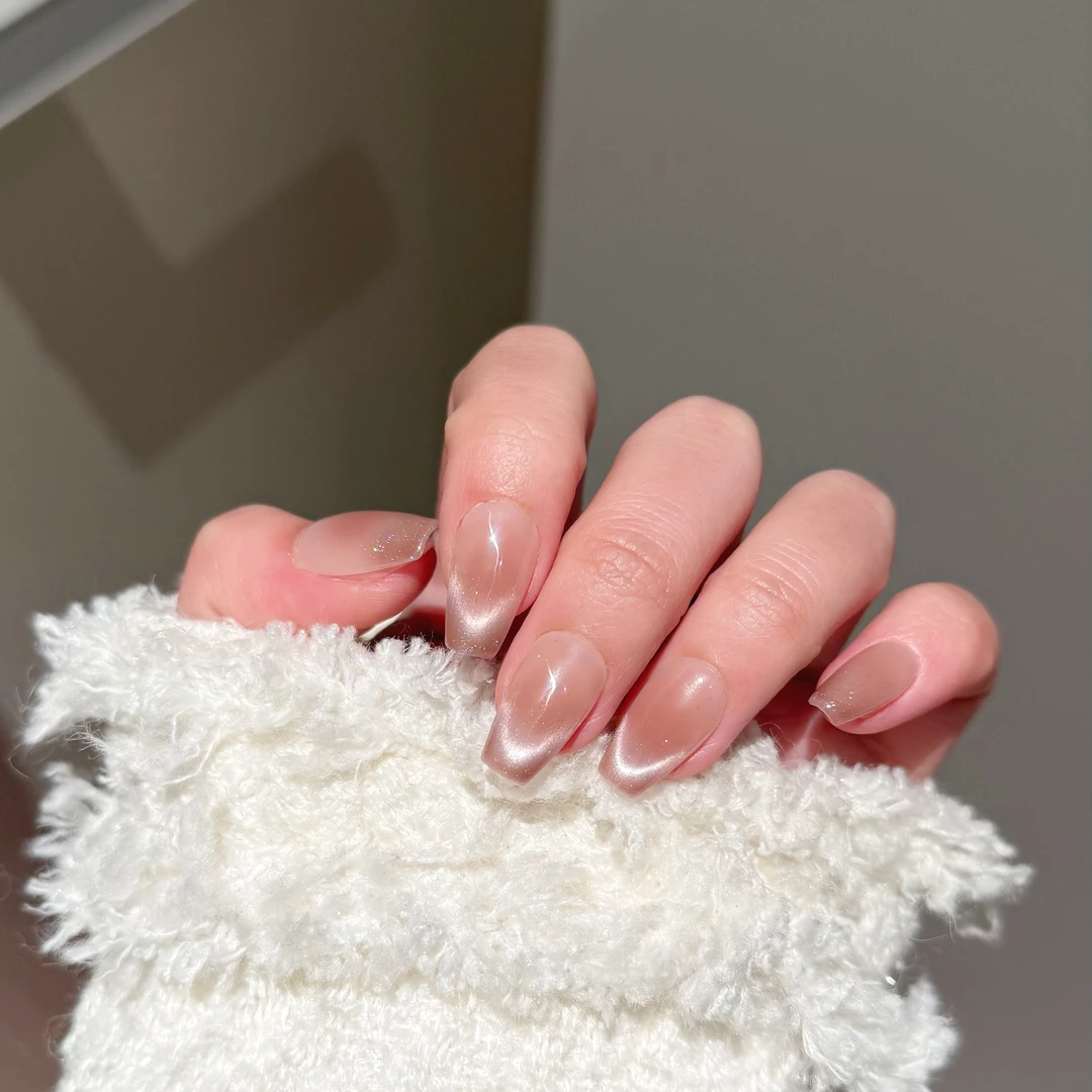 【粉海滩】纯手工穿戴甲渐变撞色高质量渐变粉猫眼淑女感显白美甲贴