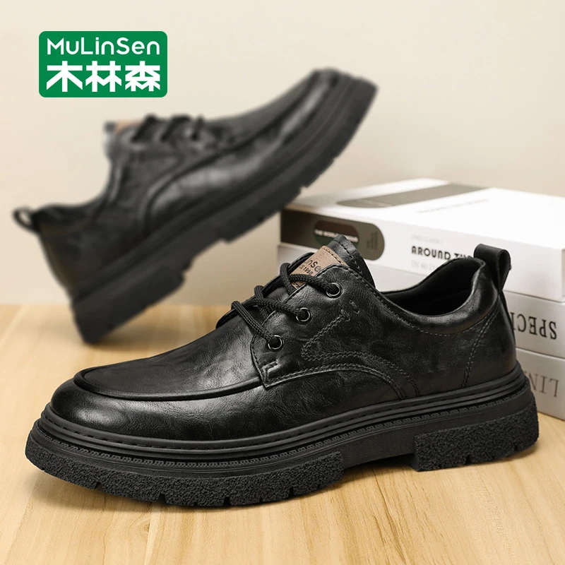木林森男鞋春秋2025新款复古英伦男休闲皮鞋工装板鞋低帮马丁潮鞋