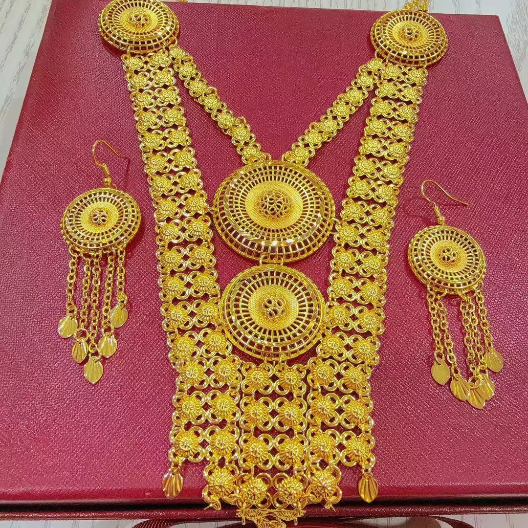 铜合金项链 金色长款铜合金婚庆饰品铜合金精美女公主风项链12036