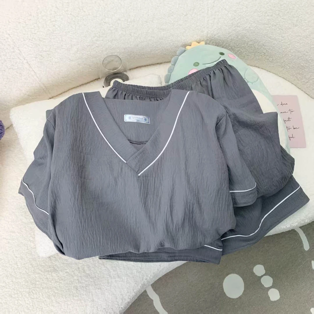 云朵棉睡衣男夏季V领短袖大码休闲男士睡衣短袖短裤家居服8945