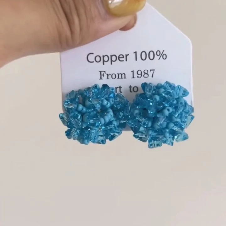 夏日清凉感~蓝色串珠耳环女小众设计高级感显白耳饰海边度假耳钉