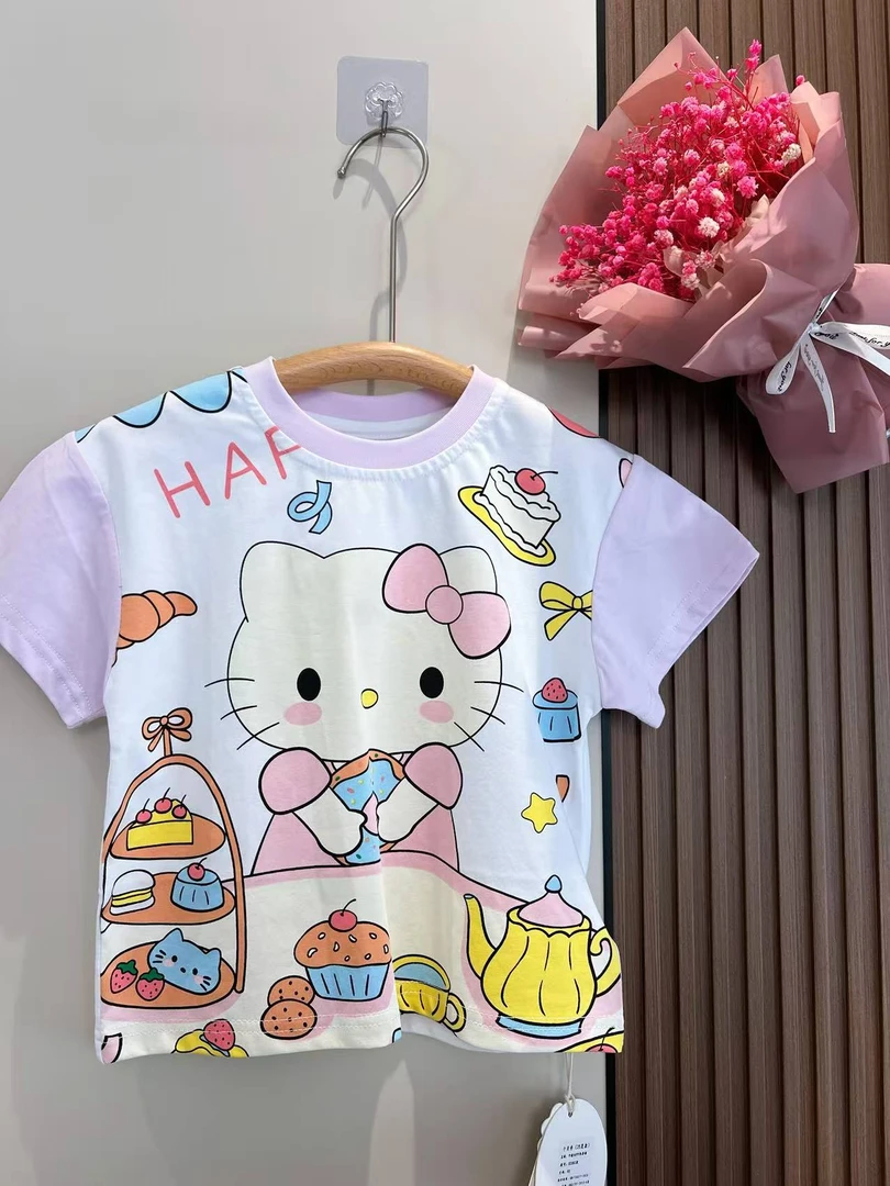 女甜美圆领夏季卡通动漫小童短袖T恤印花满印