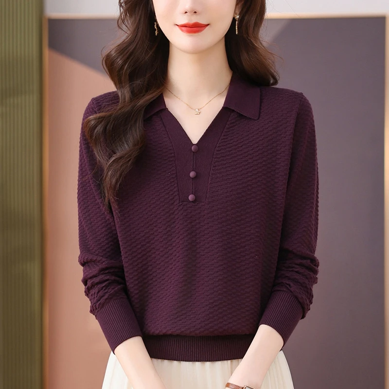 打底衫女款爆款2025新款大码针织衫宽松显瘦遮肉洋气薄款翻领上衣