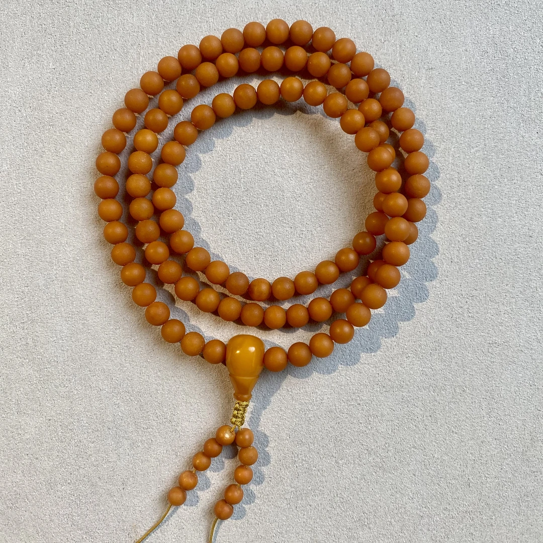 【Y】ZBXV0112蜜蜡老蜡橘皮纹108素毛衣链5mm+