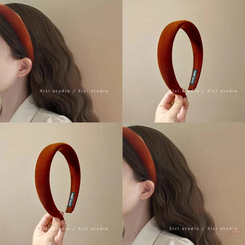 南瓜橘丝绒发箍港风复古头箍显脸小发捆发窟高颅顶头饰宽发卡秋冬