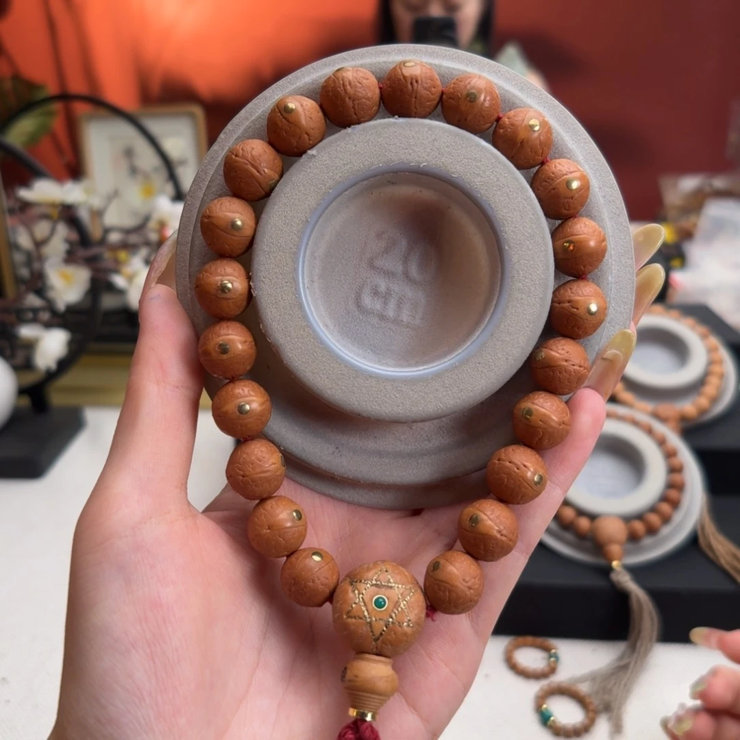 凤眼菩提手串13mm铁籽单圈小手持铜钉