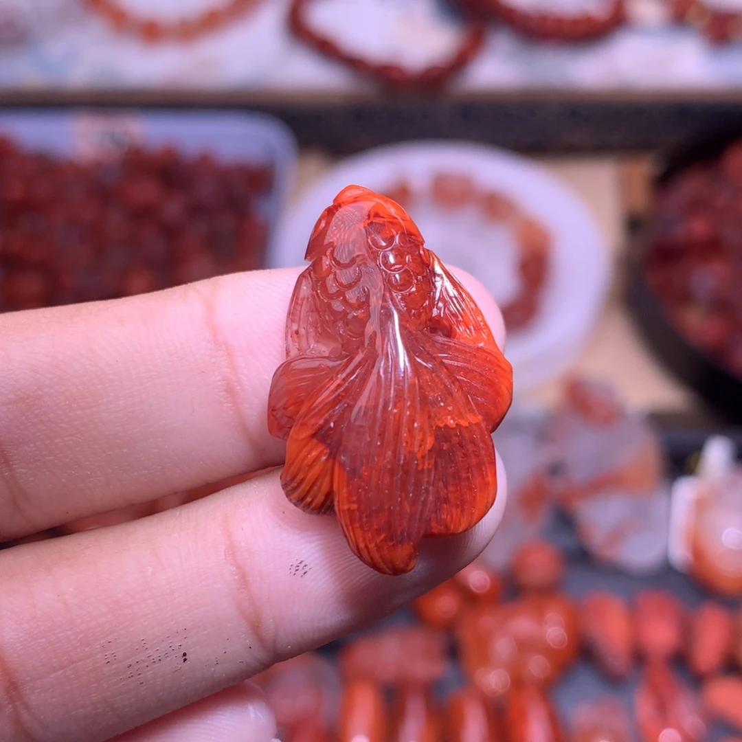 南红玛瑙合金珠宝半成品火焰锦鲤