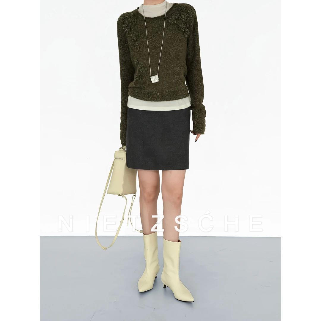 尼采 官方直营｜灰调半裙｜遮胯显瘦加厚百搭抗皱A字女装半裙30162