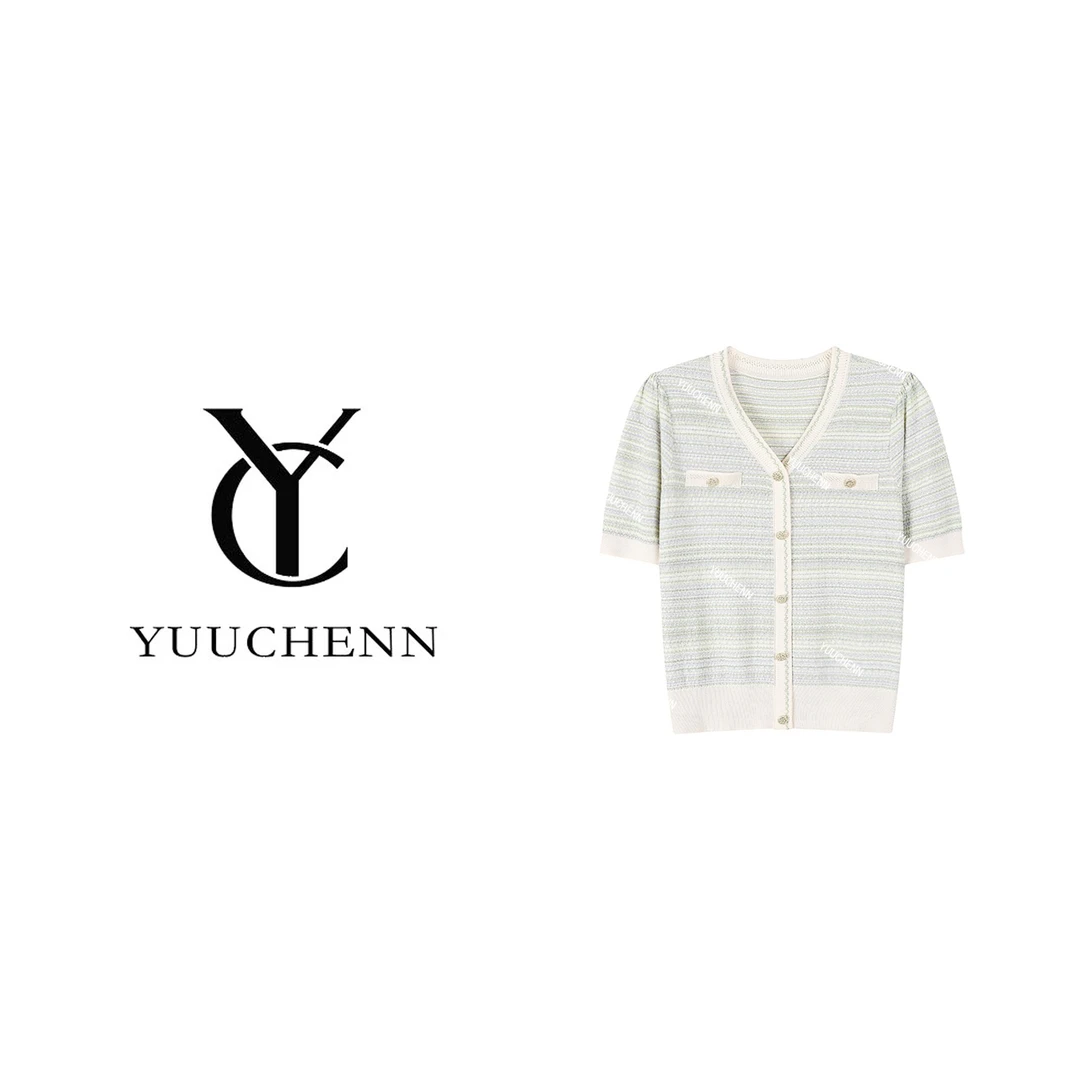 【YUUCHENN】100莱赛尔纤维主打时尚百搭V领短袖针织上衣女1959
