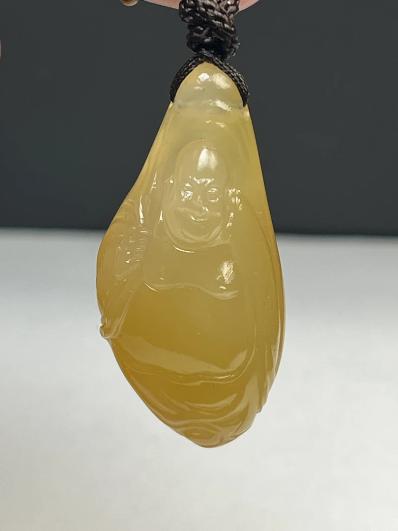 早期寿山石二号矿结晶通透弥勒伟挂件干净4.9-2.3-1.6cm