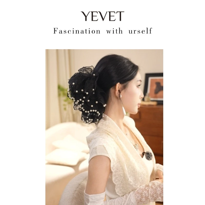 超大号四层珍珠蕾丝大肠发圈超仙气质百搭发绳扎马尾头绳头花头饰