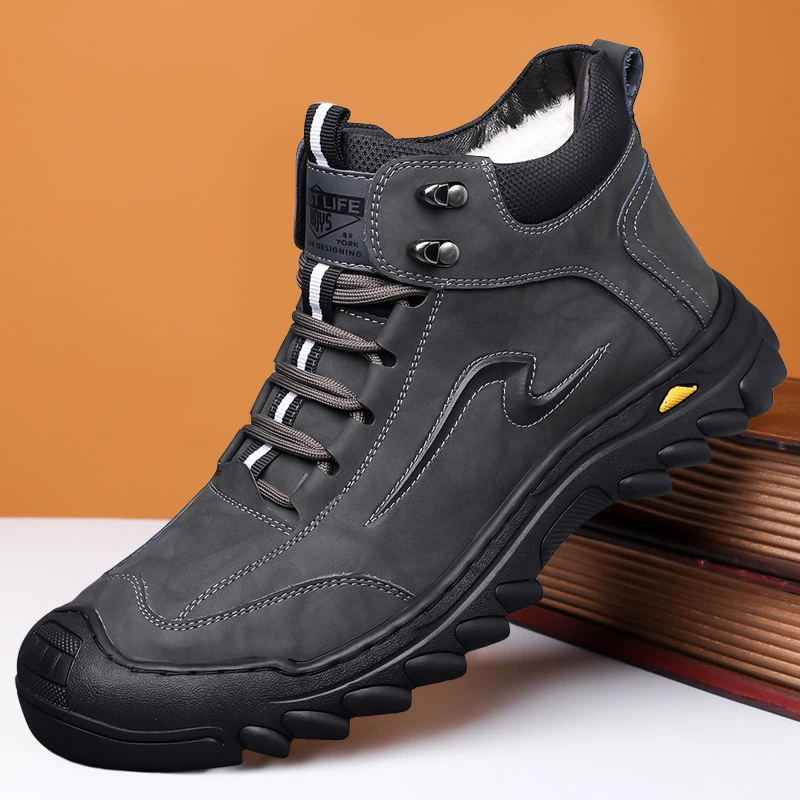 冬季男士马丁靴户外棉靴子厚底高帮鞋加绒棉鞋百搭运动休闲鞋单靴