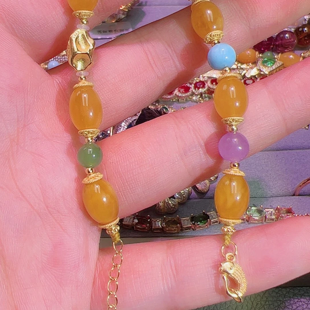 蜜蜡手绳银S925镶嵌手链