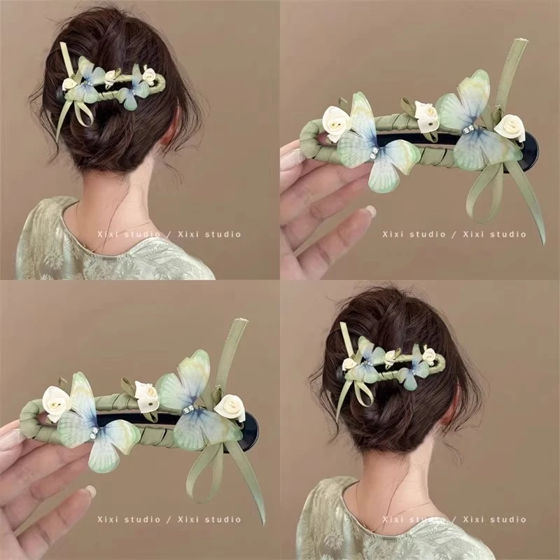 简约森系蝴蝶结花朵抓夹女2025新款一字发夹后脑勺鸭嘴夹头饰发卡