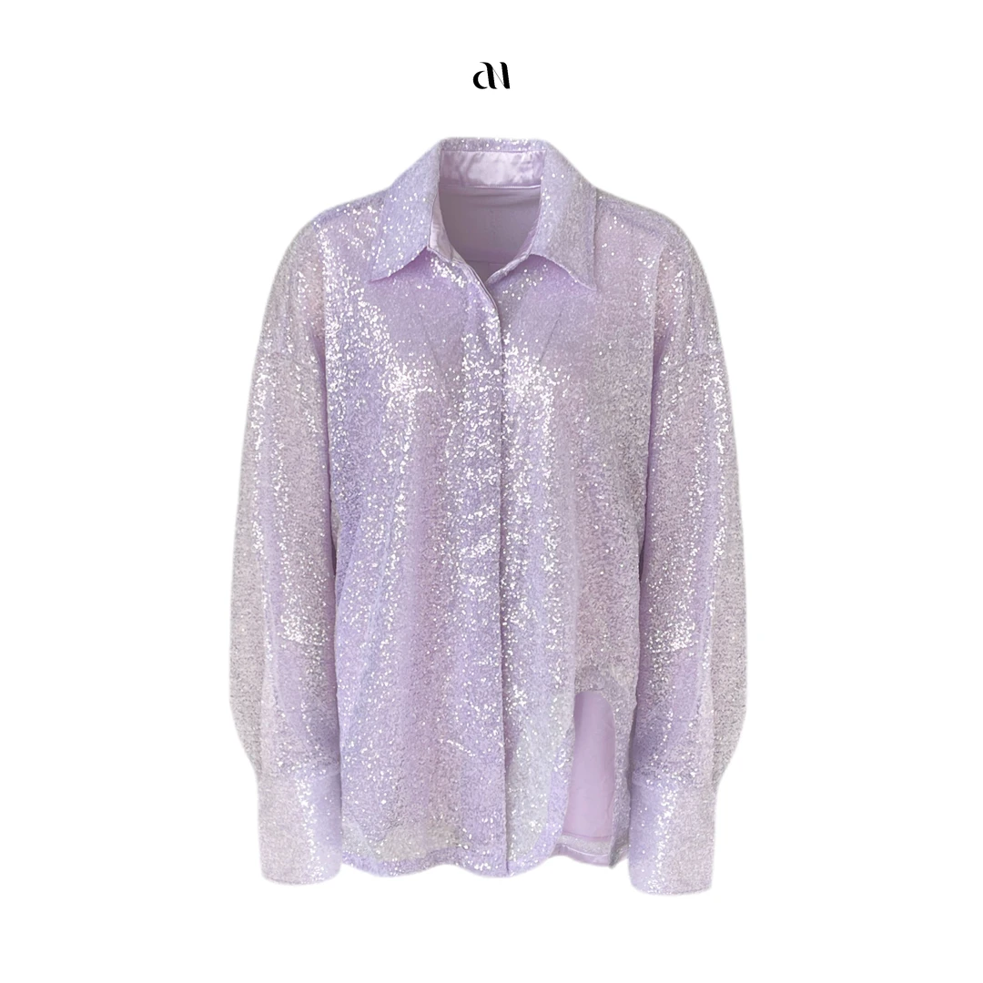 Aiko专属  设计师 不对称镂空廓形亮片上衣