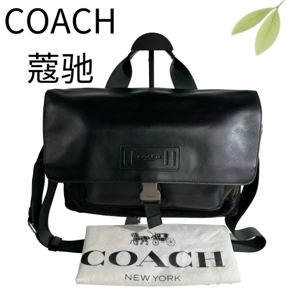95新 COACH/蔻驰 黑拼迷彩麂皮拼皮斜挎包G25904946底长31X21