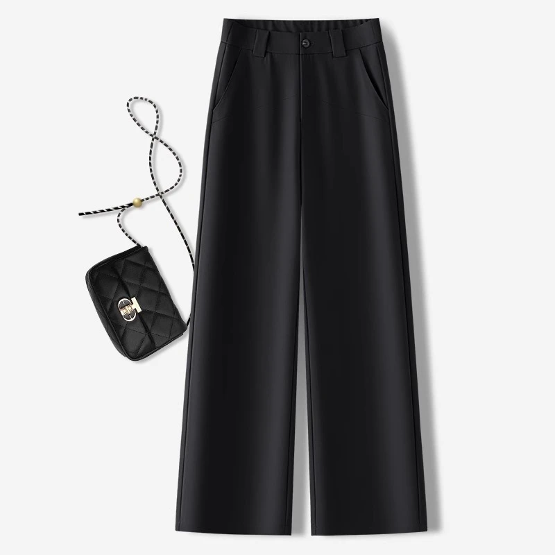 高端黑色醋酸阔腿裤女夏季薄款2025年新款显瘦西装九分直筒裤子