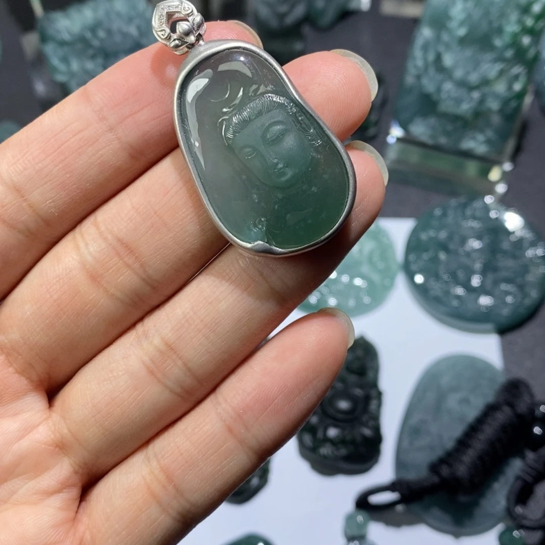 定制翡翠银S925镶嵌侧脸观音