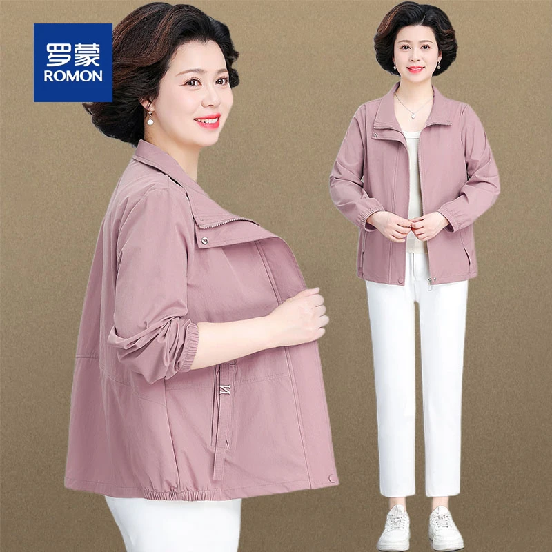 罗蒙中年妈妈春装夹克外套新款50多岁中老年女士春秋风衣短款上衣
