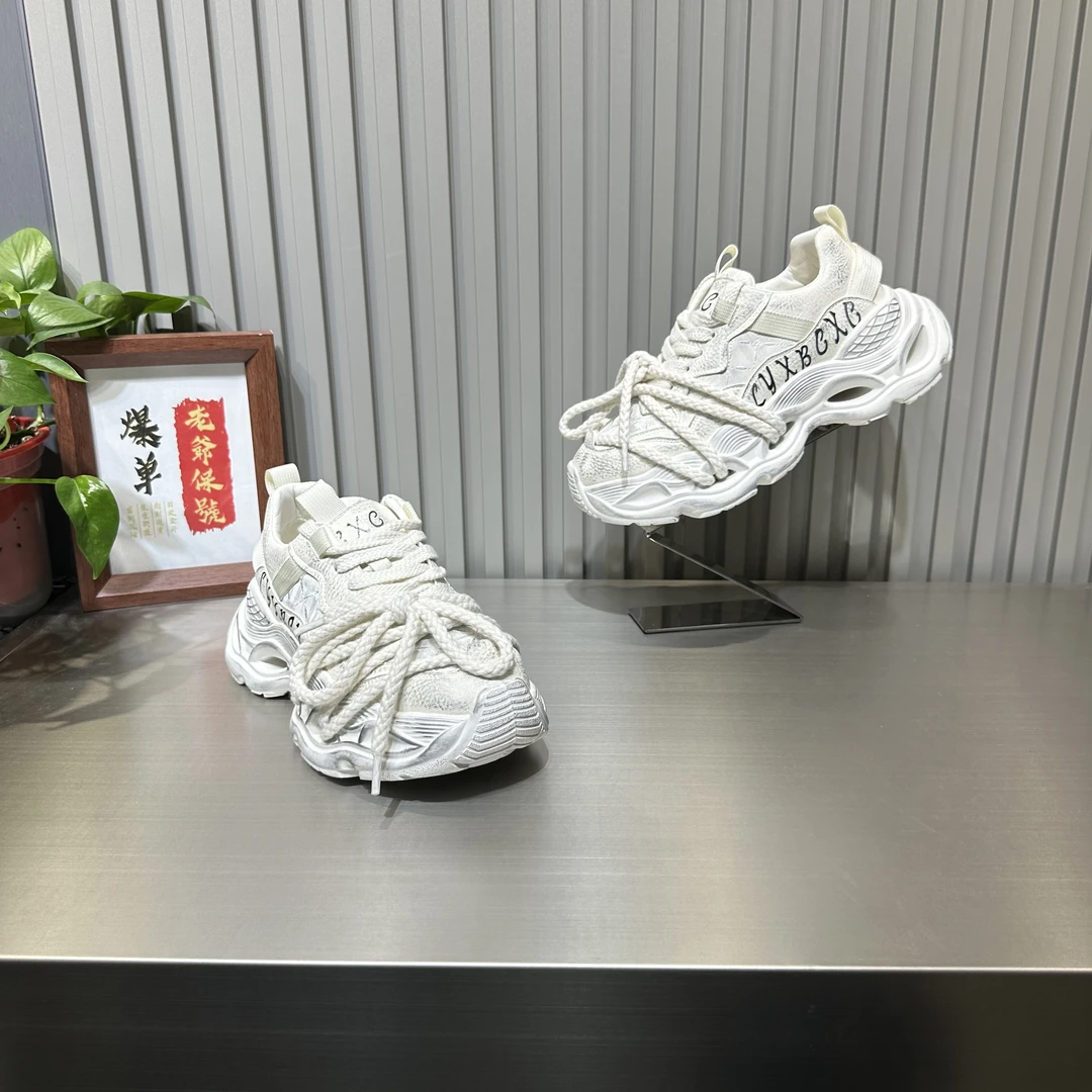 欧洲站男士厚底时尚休闲鞋日式老爹鞋擦色运动风百搭潮流潮鞋秋冬