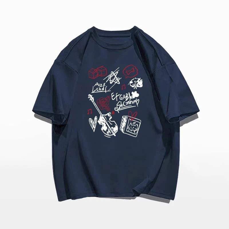 夏季新款宽松纯棉短袖t恤男ins潮流休闲印花圆领百搭情侣上衣