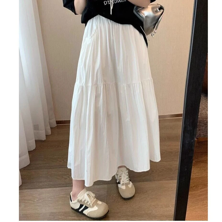 大码300斤百搭半身裙女夏季胖mm高腰遮肚藏肉梨型身材松紧腰a字裙