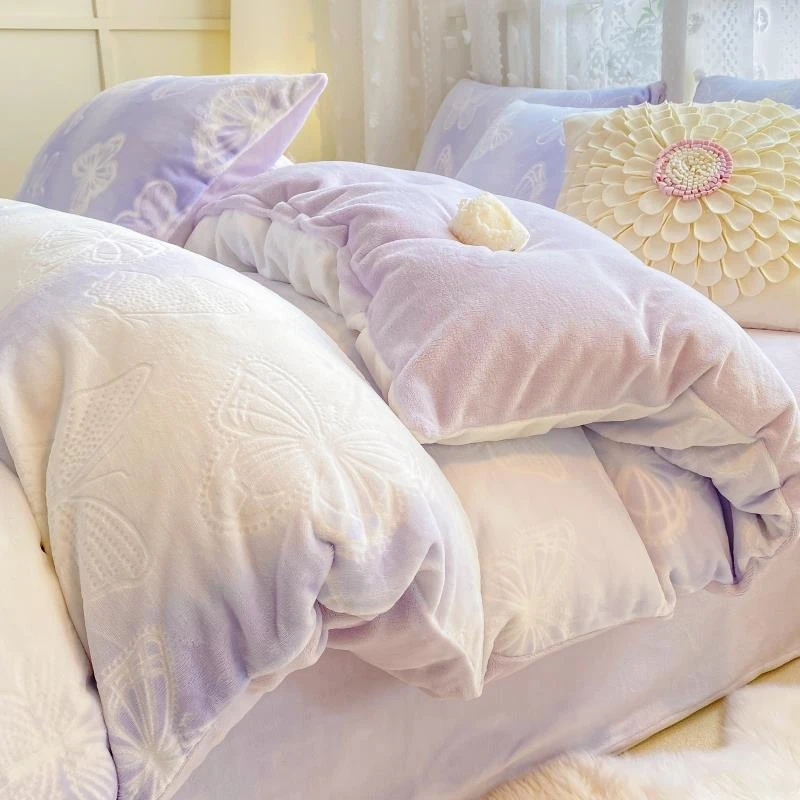 冬季雕花牛奶绒保暖四件套加厚珊瑚绒被套双面宝宝绒床单款三件套