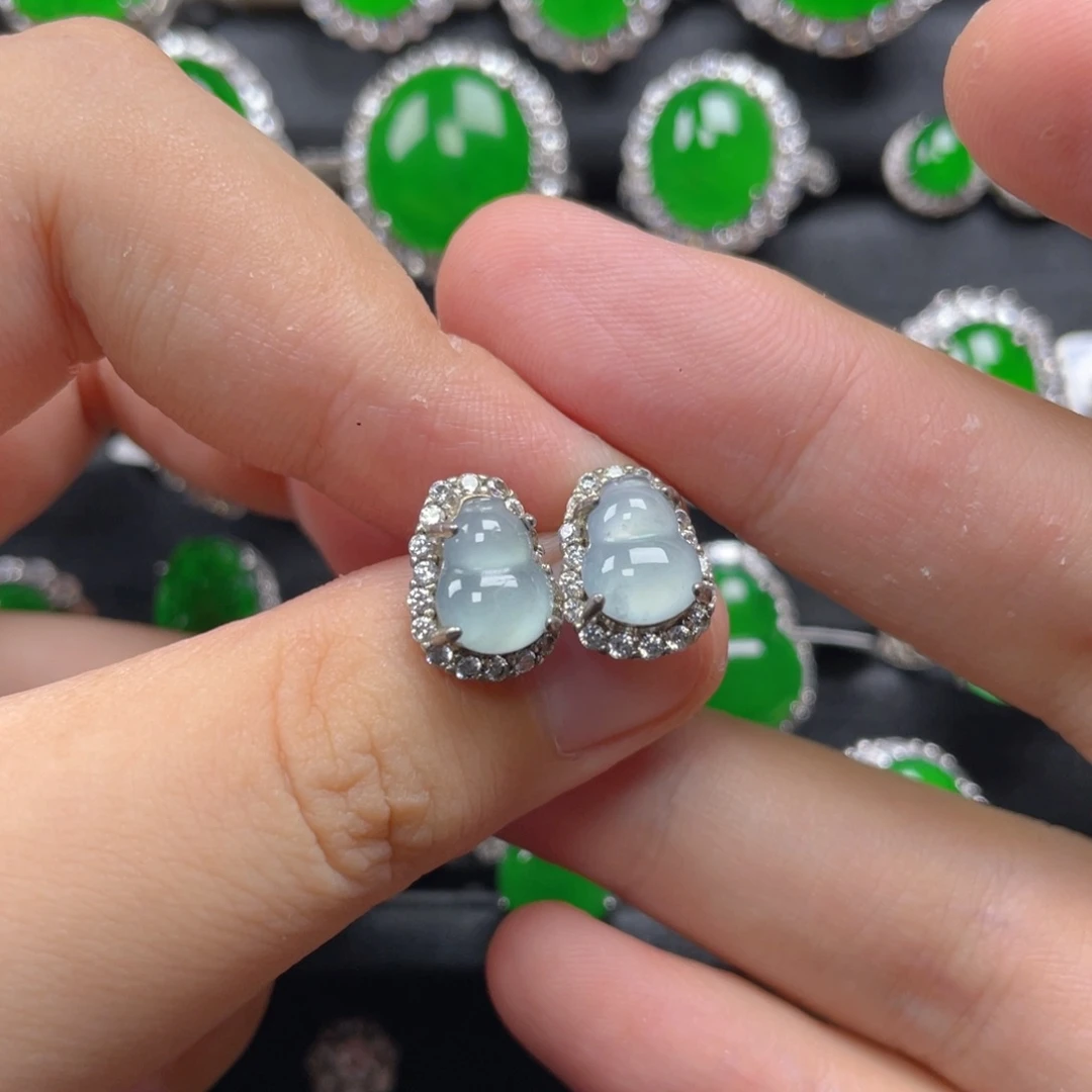 翡翠银S925镶嵌耳饰