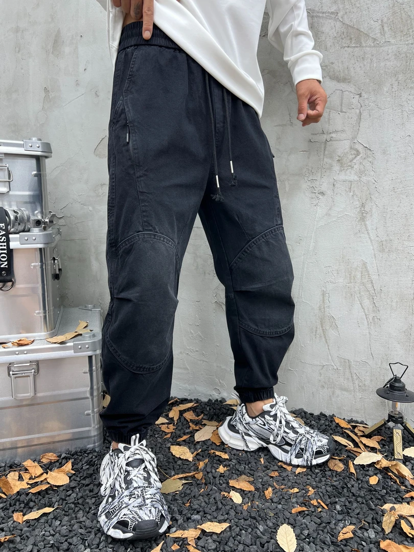 秋季新款美式复古户外机能工装裤时尚潮牌宽松休闲百搭束脚长裤