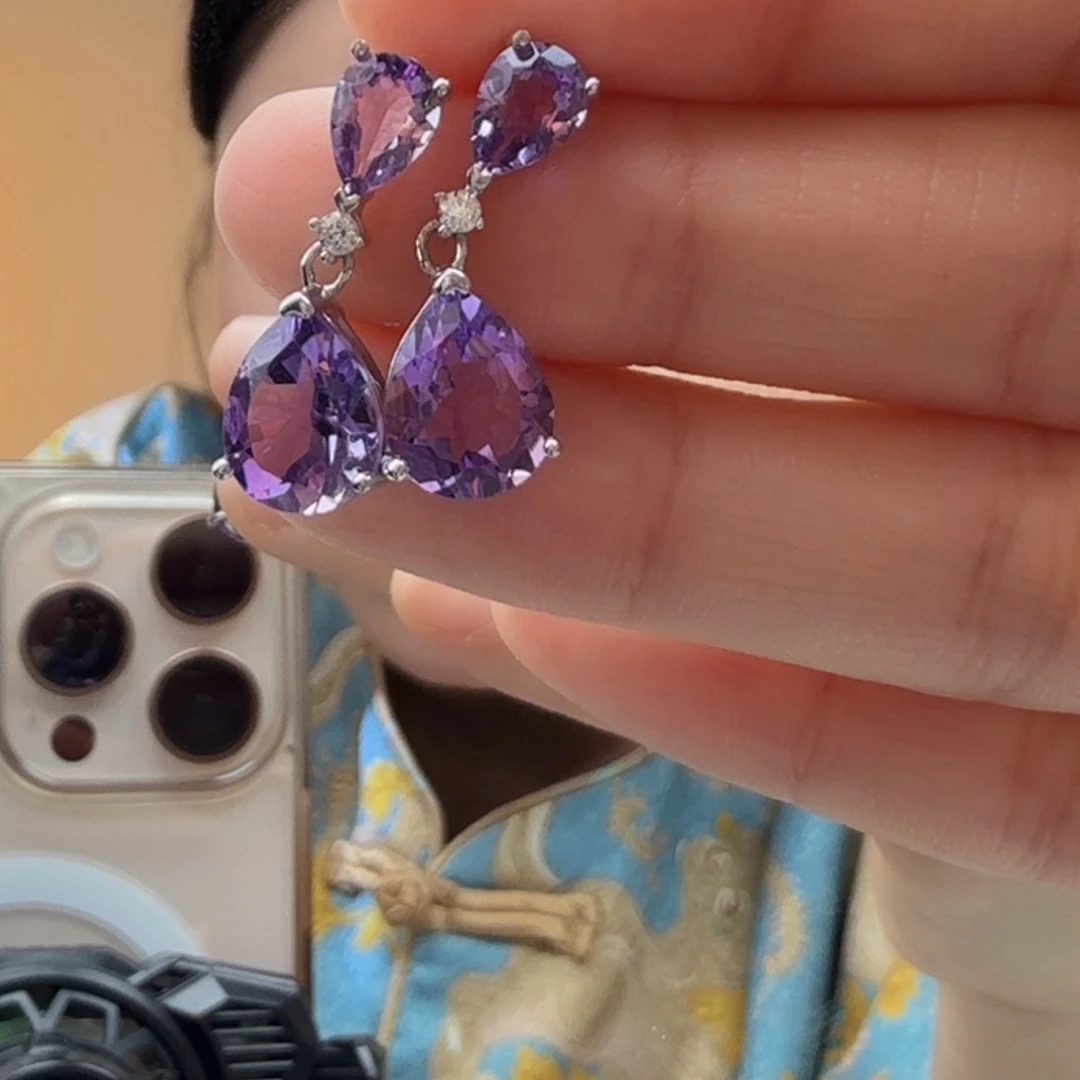 耳饰银S925镶嵌紫晶