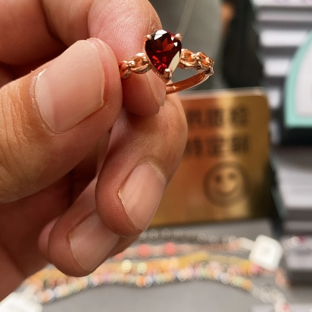 石榴石银S925镶嵌戒指