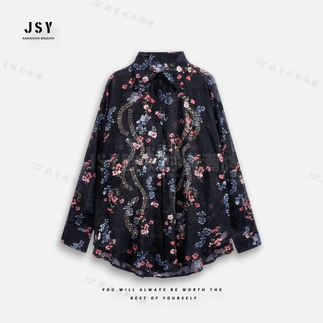 现货丽丽家  夏季新款繁花休闲百搭烫钻衬衫A906