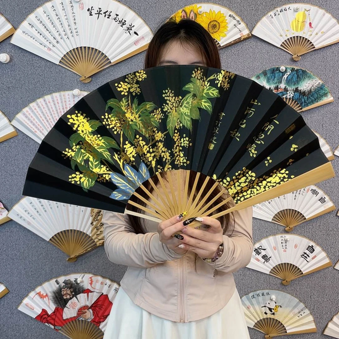 书法10寸玉竹-纯手绘-文玩扇骨（默认粘好）