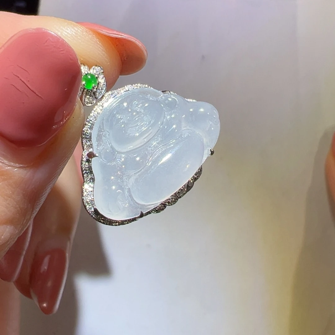 翡翠耳饰18K金镶嵌吊坠